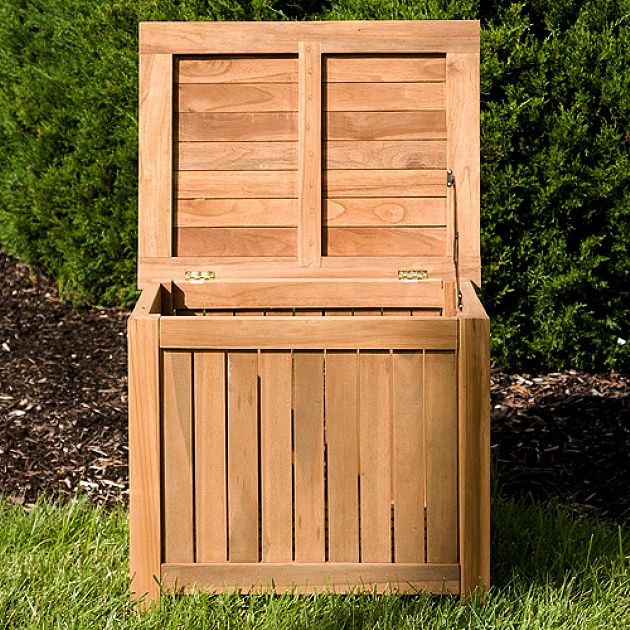 Teak Patio Deck Storage Box Trunk, Small Teak Outdoor Storage Box