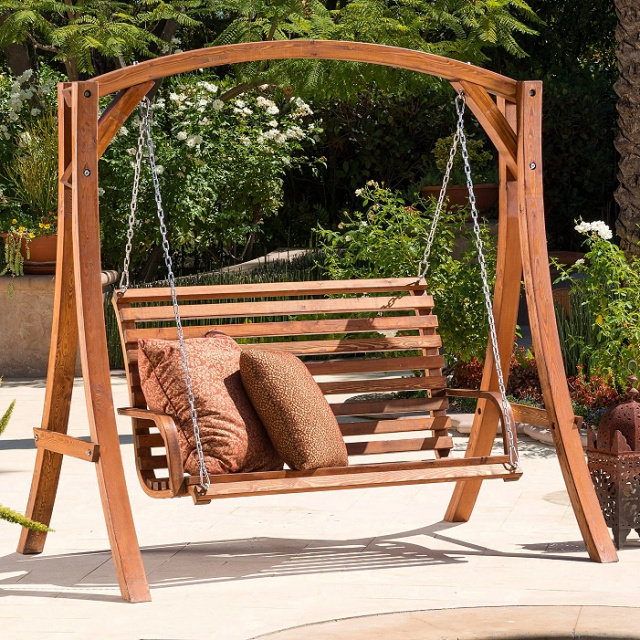 Teak Stained Patio Garden Porch Swing, Outdoor Furniture Swing Set