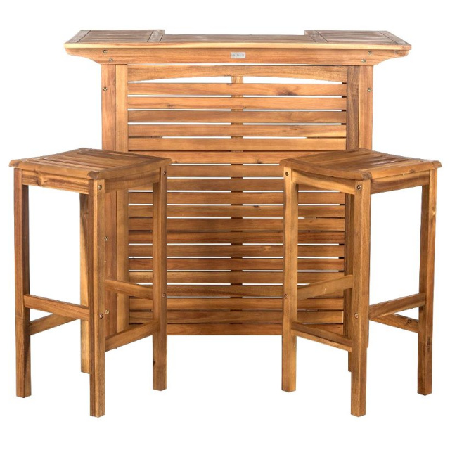 Teak Type Patio Outdoor Bar Table 3, Teak Outdoor Bar Table And Stools